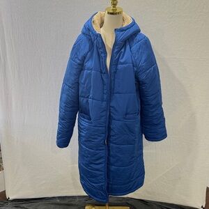 Blue Quilted Hooded Coat